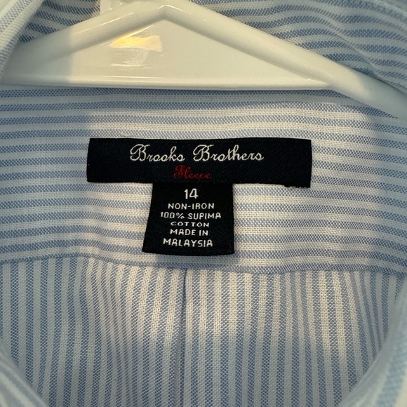 Brooks brothers boys button down blue pin stripe long sleeve dress shirt - Picture 3 of 3